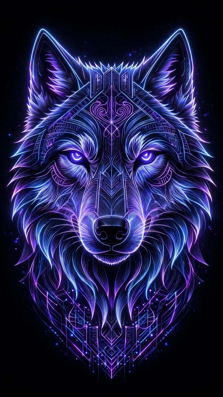 Neon wolf AMOLED wallpaper on a phone